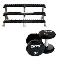 Troy (5-75 lb) Urethane Dumbbell Set w/ Rack - Buy & Sell Fitness
